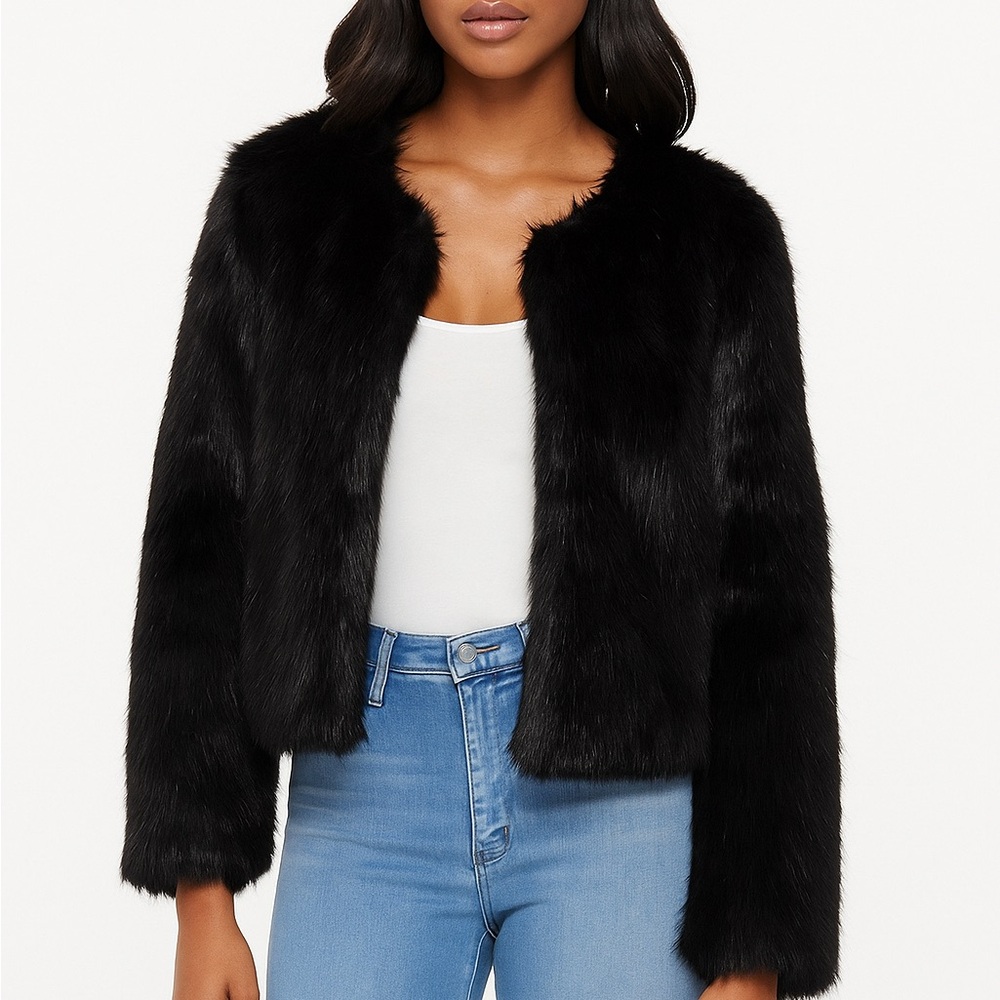 Banana Republic Faux Fur Teddy Jacket Size S Black Pockets Chic Elegant